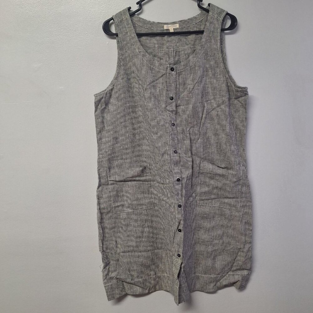 Eileen Fisher Jumper Dress Tank Gray Button Down Hemp Organic Cotton Women Large